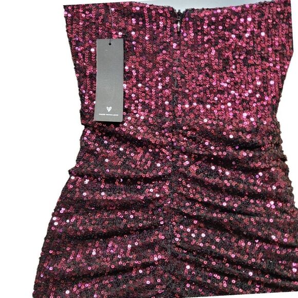 Lulus Dress Purple Sequin Strapless Sweetheart Asymmetrical Bodycon Formal Sz XS - Picture 8 of 13